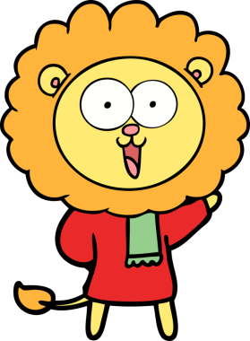Bir insan tarafından çizilmiş mutlu çizgi film aslanı.