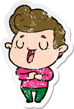 Bir insan tarafından çizilmiş mutlu bir çizgi film karakterinin sıkıntılı çıkartması.