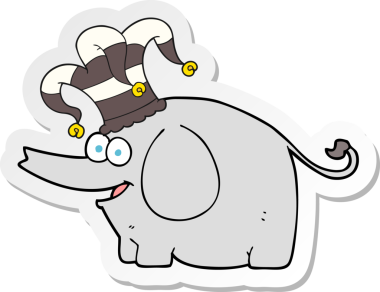 Bir insan tarafından çizilmiş sirk şapkası giyen bir filin çıkartması.