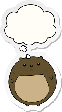 İnsan tarafından çizilmiş bir çıkartma olarak düşünce baloncuğu olan çizgi film ayısı.