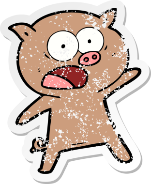 Bir insan tarafından çizilmiş bağıran bir domuzun sıkıntılı çıkartması.