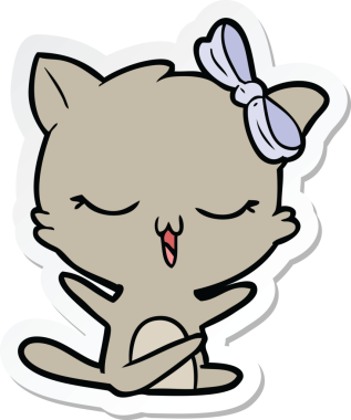 Bir insan tarafından çizilmiş kafasında fiyonk olan çizgi film kedisinin çıkartması.