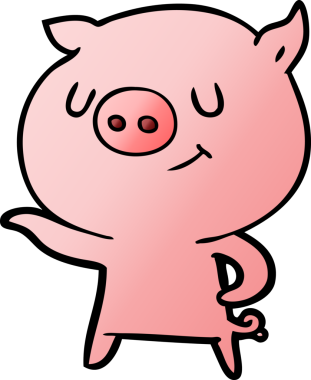 Bir insan tarafından çizilmiş mutlu çizgi film domuzu.