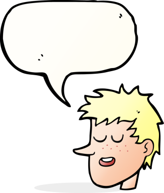 Bir insan tarafından çizilmiş konuşma balonlu mutlu çocuk yüzü.