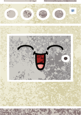 Bir insan tarafından çizilmiş mutfak fırınının retro çizim tarzı karikatürü.