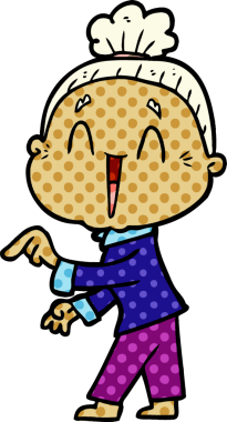 Bir insan tarafından çizilmiş mutlu yaşlı kadın çizgi filmi.