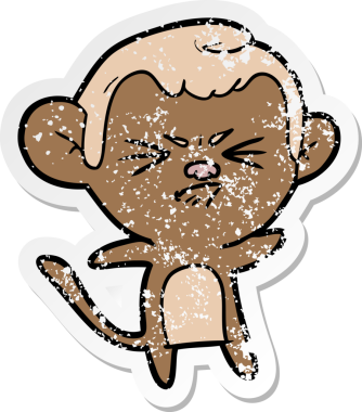 Bir insan tarafından çizilmiş kızgın bir maymunun sıkıntılı çıkartması.