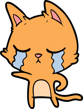 Bir insan tarafından çizilmiş ağlayan çizgi film kedisi.