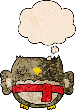 bir insan tarafından çizilmiş grunge doku biçiminde düşünce baloncuğu olan çizgi film baykuşu