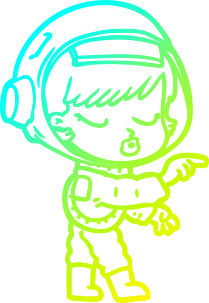 Bir çizgi film karakteri çizen soğuk gradyan güzel astronot kız bir insan tarafından çizilmiş.