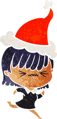 Bir insan tarafından çizilmiş Noel Baba şapkası takan bir kızın eski bir çizgi filmi.