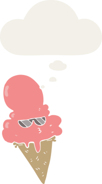 Düşünce baloncuklu karikatür dondurması insan tarafından çizilmiş.