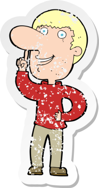 İnsan tarafından çizilmiş bir fikri olan karikatürcü bir adamın gerilimli çıkartması.