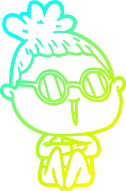 Bir insan tarafından çizilmiş gözlüklü bir karikatür kadın çizimi.