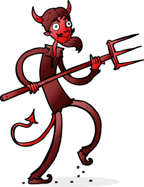 Bir insan tarafından çizilmiş dirgenli bir şeytan.