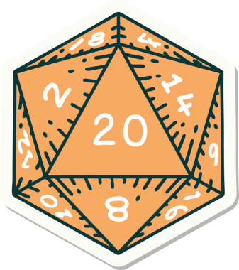 Bir insan tarafından çizilmiş d20 zarının geleneksel stiliyle dövme etiketi