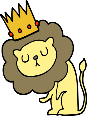 Bir insan tarafından çizilmiş taçlı çizgi film aslanı.