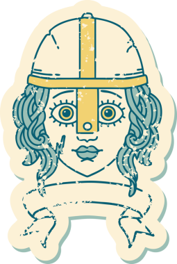 Retro Dövme Tarzı İnsan Savaşçı Karakteri Bir insan tarafından çizilmiş parşömen pankartıyla