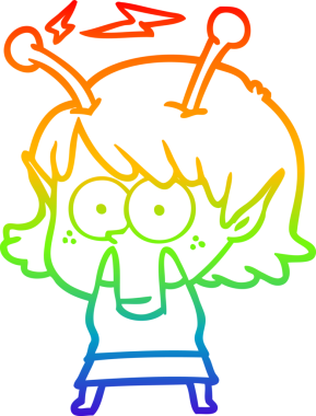 Gökkuşağı gradyan çizgisi bir insan tarafından çizilmiş uzaylı bir kızın çizimi