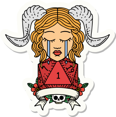 Ağlama etiketi, bir insan tarafından çizilmiş doğal bir D20 zar atışıyla bağlanmış.