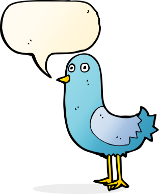 Bir insan tarafından çizilmiş konuşma balonlu çizgi film kuşu.