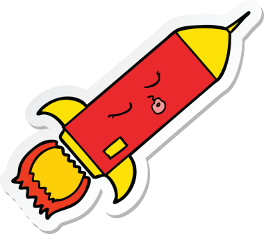 Bir insan tarafından çizilmiş bir roketin çıkartması.