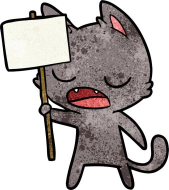 Bir insan tarafından çizilmiş konuşan kedi karikatürü.