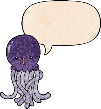 bir insan tarafından çizilmiş, geçmişe dönük konuşma baloncuklu çizgi film denizanası.