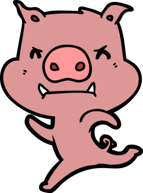 Bir insan tarafından çizilen kızgın çizgi film domuzu.