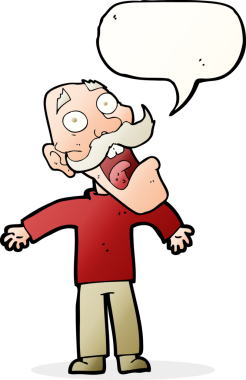 Karikatür, bir insan tarafından çizilmiş konuşma balonlu yaşlı adamı dehşete düşürdü.