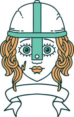 Retro Dövme Tarzı İnsan Savaşçı Karakteri Bir insan tarafından çizilmiş parşömen pankartıyla