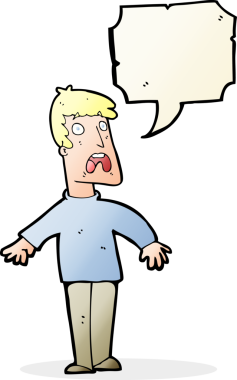 Bir insan tarafından çizilmiş, konuşma balonuyla dehşete düşmüş bir adam.