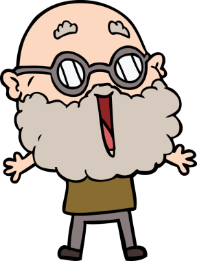 Bir insan tarafından çizilmiş sakallı neşeli bir adam.