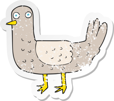 Bir insan tarafından çizilmiş karikatür kuşunun gerilmiş çıkartması.