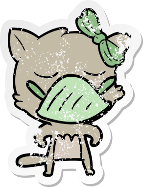 Bir insan tarafından çizilmiş mikrop maskesi takan bir çizgi film kedisinin sıkıntılı çıkartması.