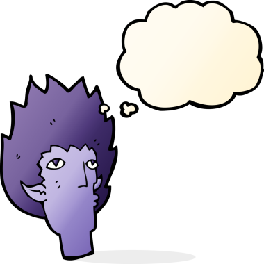 Bir insan tarafından çizilmiş düşünce baloncuklu vampir yüzü.