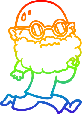 Çizgi film karakteri çizen sakallı ve güneş gözlüklü bir adam insan tarafından çizilmiş terliyor.