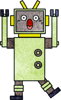 Bir insan tarafından çizilmiş bir robotun retro grunge dokusu