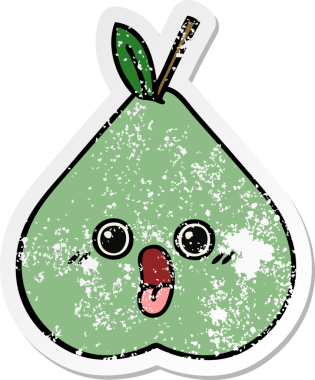 Bir insan tarafından çizilmiş yeşil armut karikatürünün sıkıntılı çıkartması.