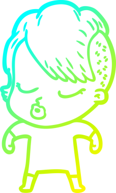 Bir insan tarafından çizilmiş soğuk gradyan çizgi film karakteri güzel hippi kız.