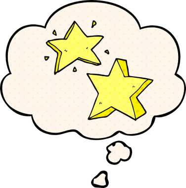 Bir insan tarafından çizilmiş çizgi roman tarzında düşünce baloncuğu olan çizgi film yıldızı