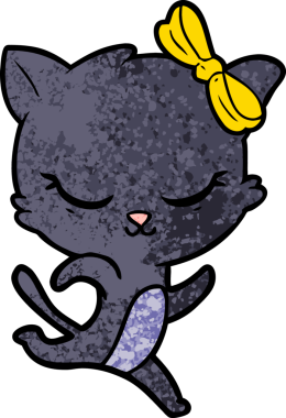 Bir insan tarafından çizilmiş yaylı şirin bir çizgi film kedisi.