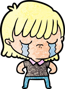 Bir insan tarafından çizilmiş ağlayan çizgi film kadını.