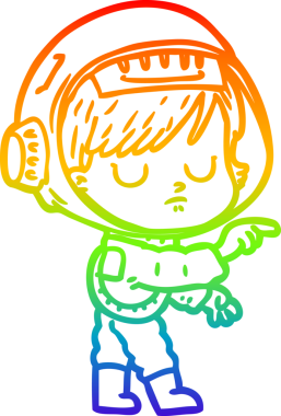 Gökkuşağı gradyan çizgi çizimi bir insan tarafından çizilmiş astronot bir kadın.