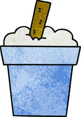 Bir insan tarafından çizilmiş garip bir karikatür dondurma kutusu.