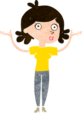 Bir insan tarafından çizilen kollarını havaya atan çizgi film kadını.