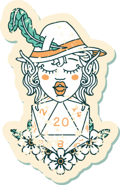 Retro Dövme Tarzı Elf karakteri Bir insan tarafından çizilmiş doğal yirmi zar ile