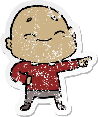 Bir insan tarafından çizilmiş mutlu, kel bir adamın sıkıntılı çıkartması.