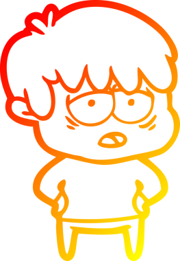 Bir insan tarafından çizilmiş, bitkin bir çocuğun sıcak çizgi çizimi.