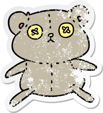 Bir insan tarafından çizilmiş şirin dikilmiş oyuncak ayının kederli çıkartması.